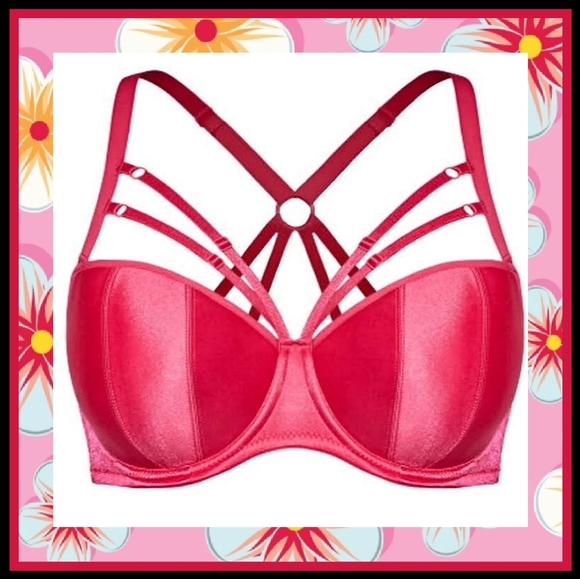 FOX & ROYAL ☆ RASPBERRY SATIN ☆ STRAPPY DEMI UNDERWIRE BRA ☆ 46D ☆ NWT - Picture 1 of 6